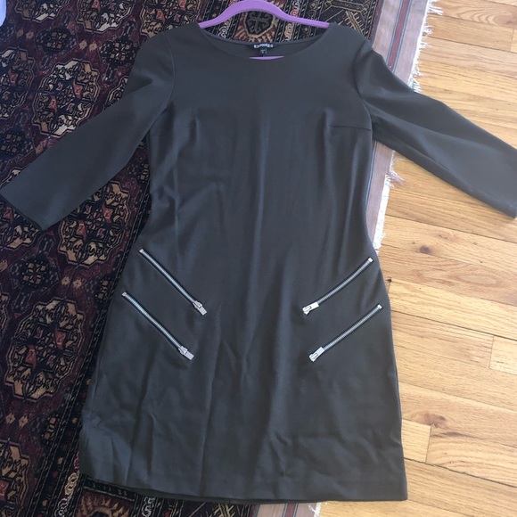 Express Olive Green Zipper Detail Dress (Size: M) - Picture 3 of 8